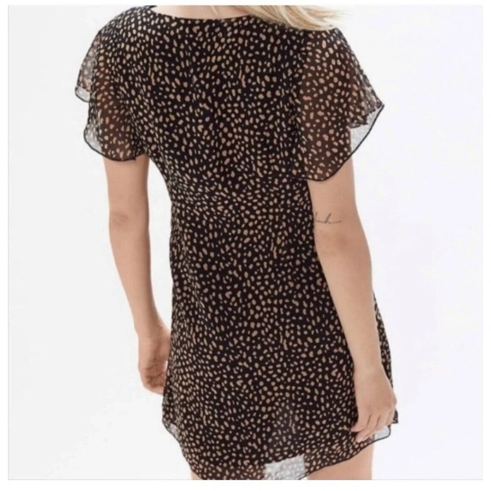 Urban Outfitters Rosalee V-Neck Flutter Sleeves A-line Mini Dress Black Sz M - Picture 5 of 16